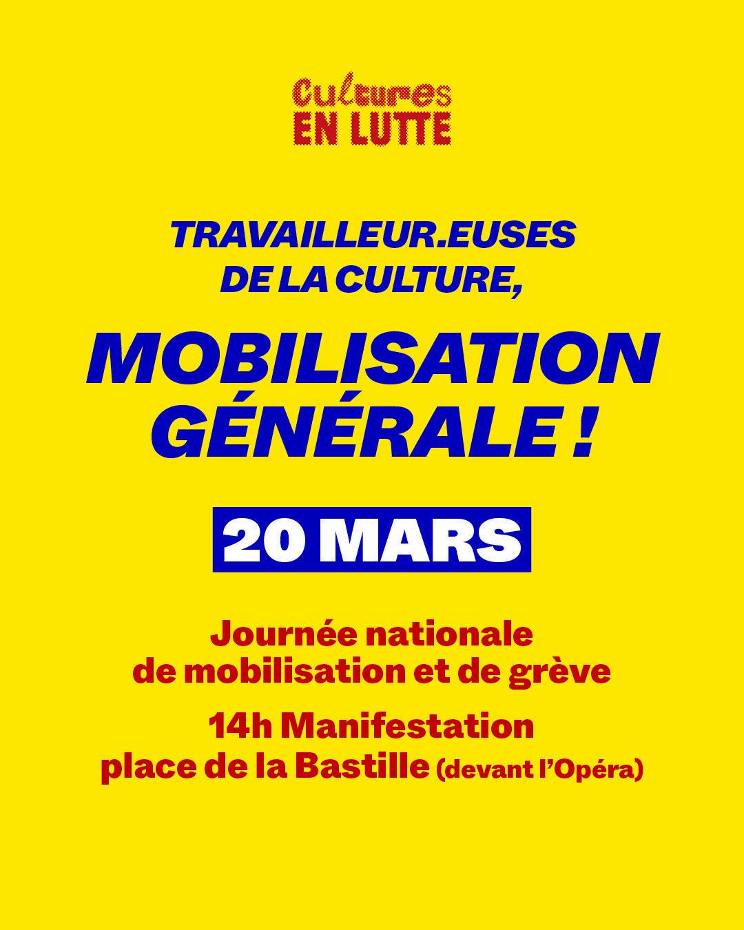 [CULTURE EN LUTTE] JEUDI 20 MARS · 13H · PLACE JEAN JAURES